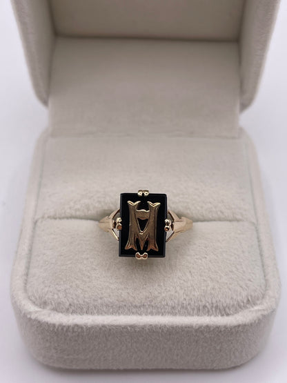 9ct gold onyx initial ring