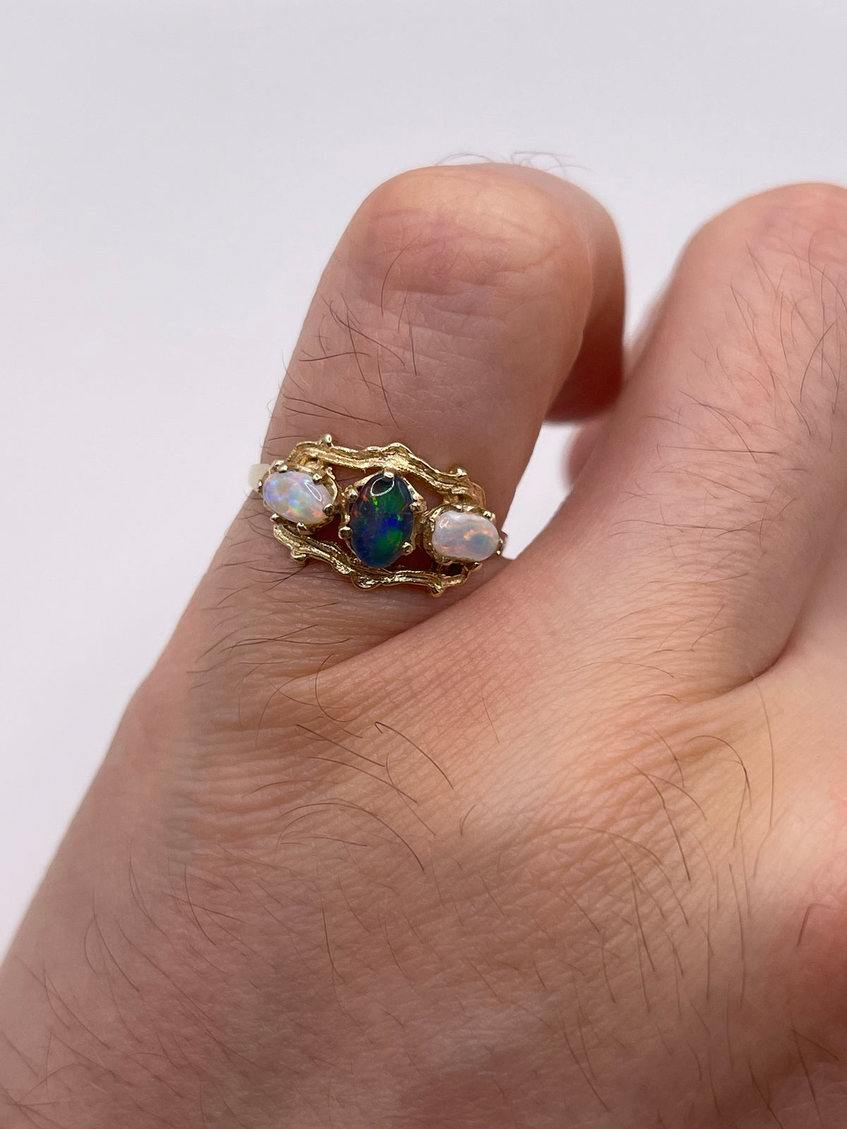 9ct gold black opal triplet and opal ring