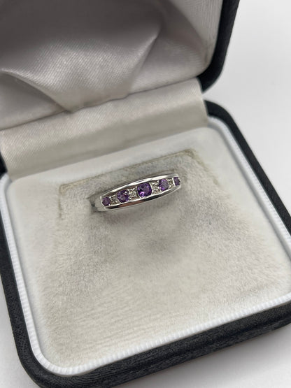 9ct white gold amethyst and diamond ring
