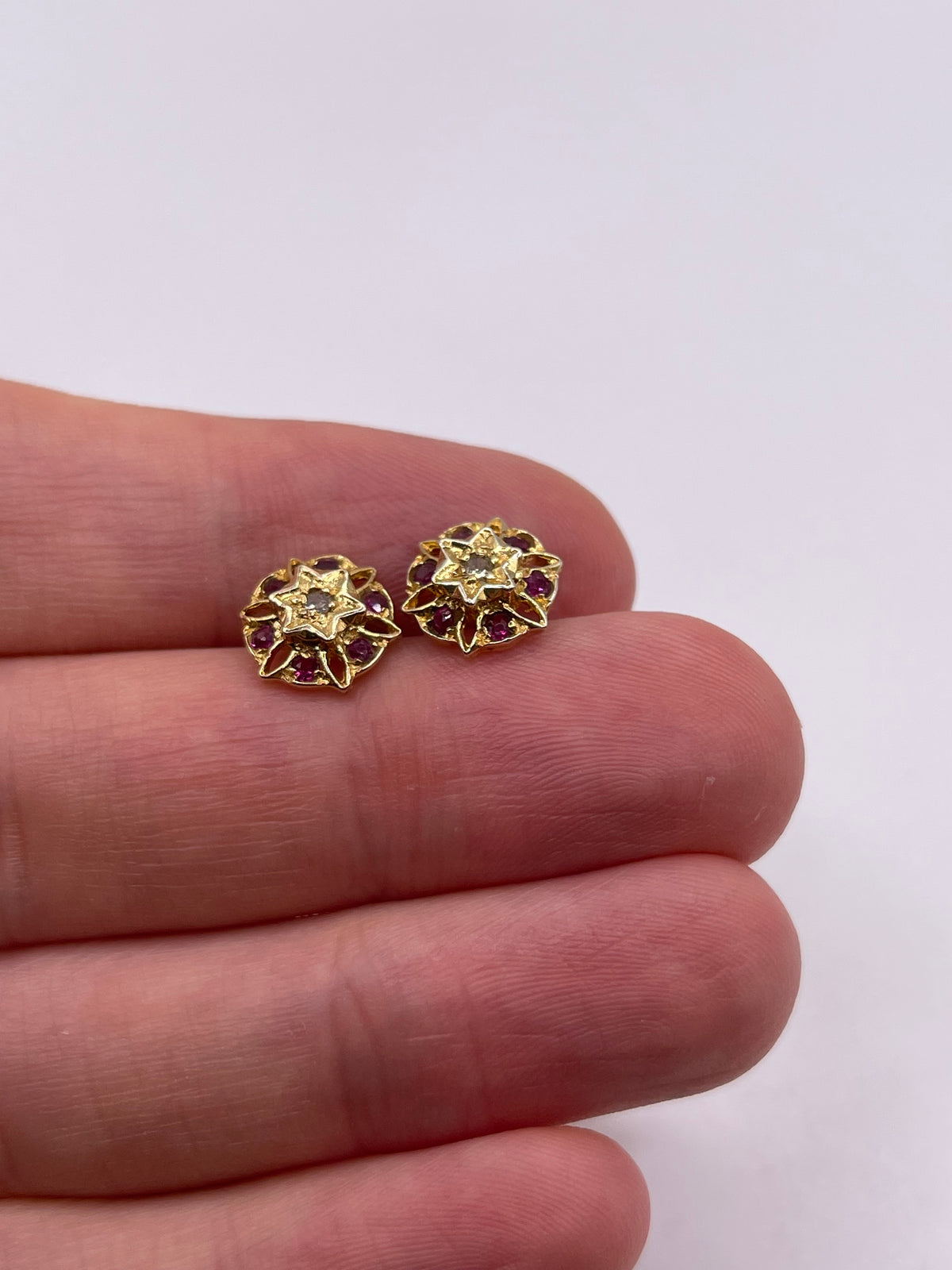 9ct gold ruby and diamond earrings