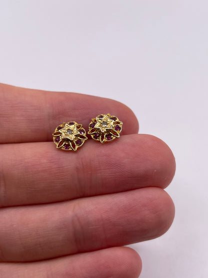 9ct gold ruby and diamond earrings