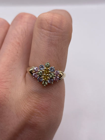 9ct gold multi gemstone cluster ring