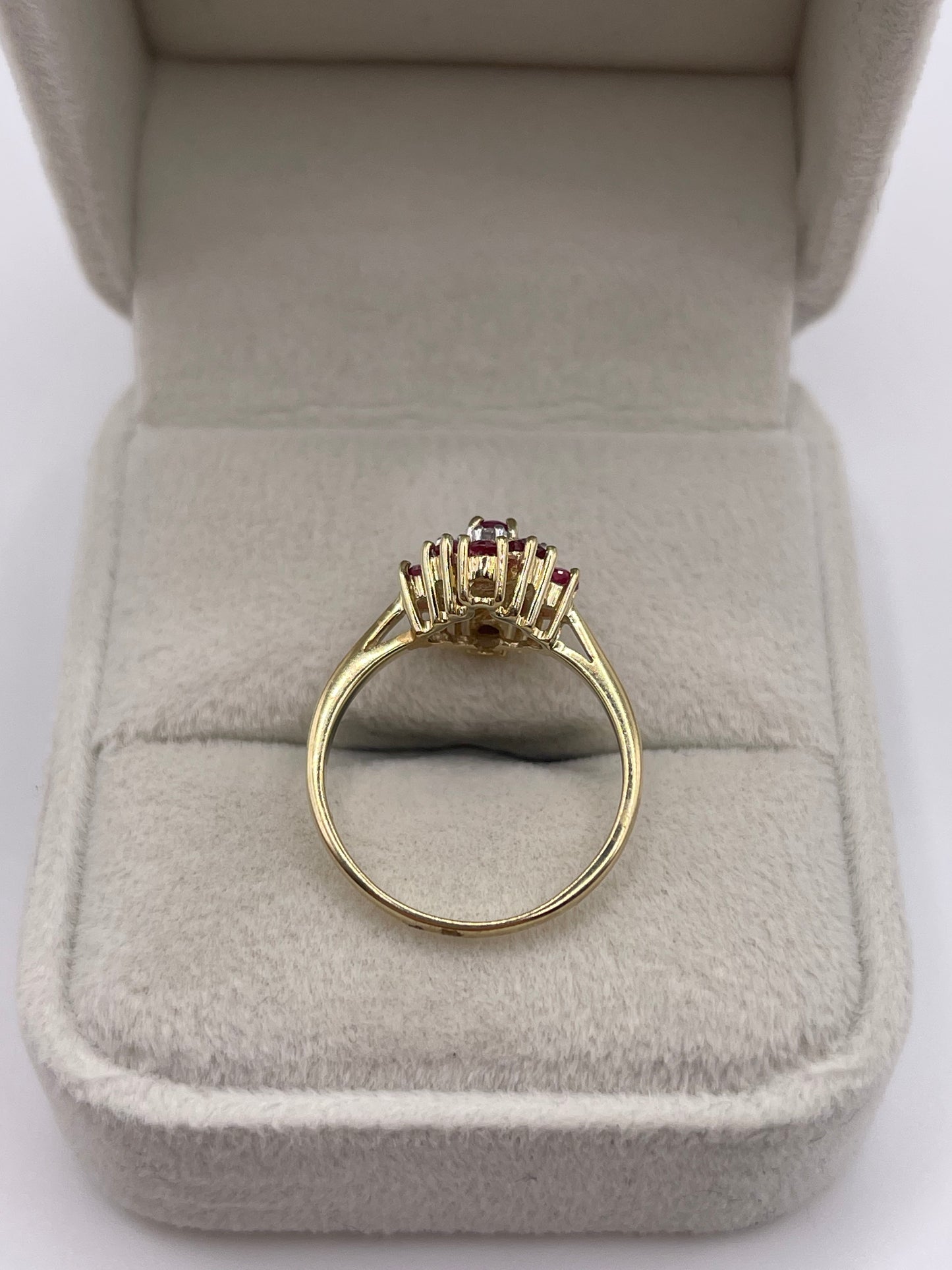 9ct gold ruby and diamond cluster ring