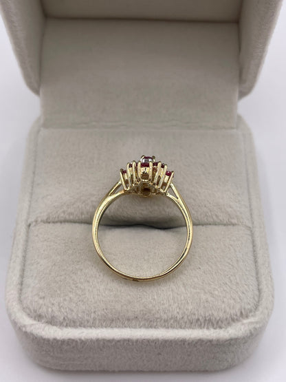 9ct gold ruby and diamond cluster ring