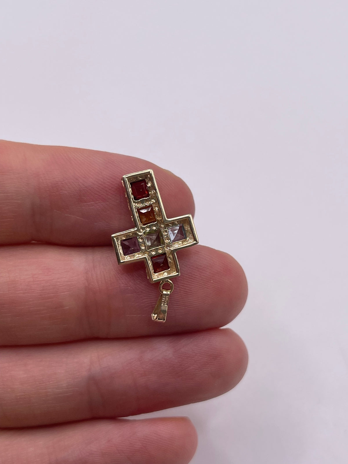 9ct gold multi gemstone cross pendant
