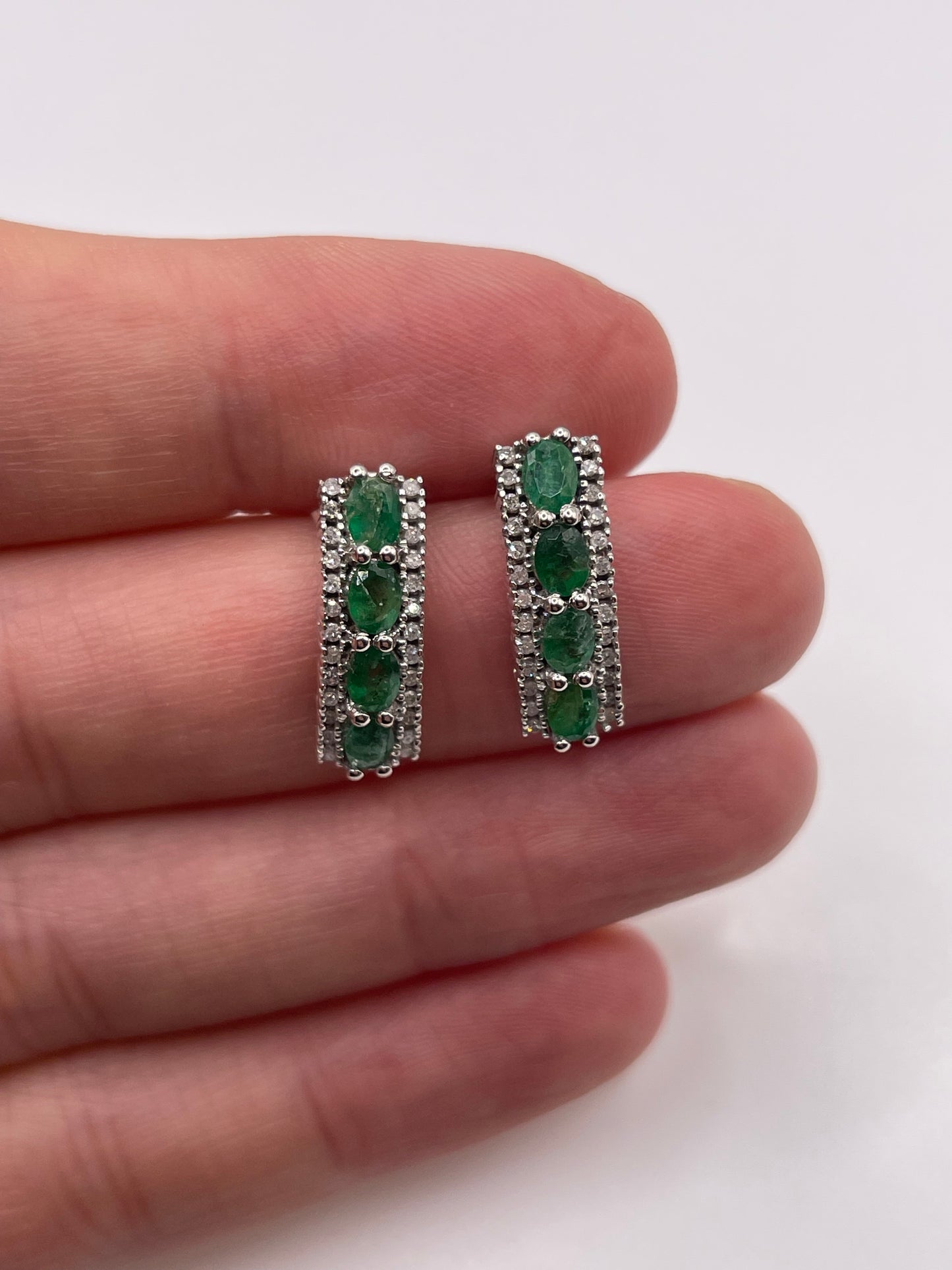 9ct white gold emerald and diamond earrings