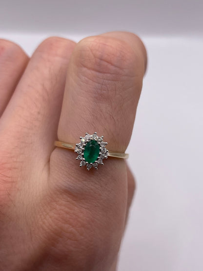 9ct gold emerald and diamond ring