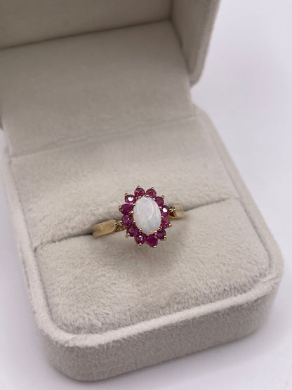 9ct gold opal and ruby ring