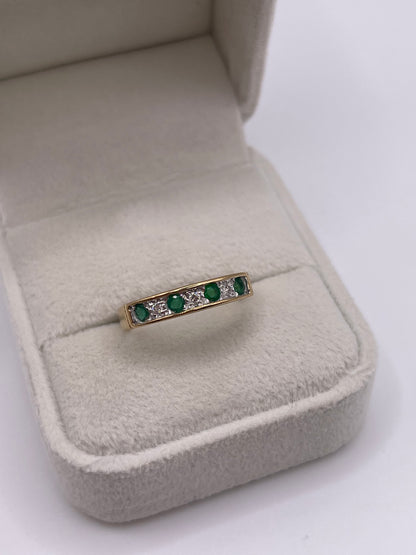 9ct gold emerald and diamond ring