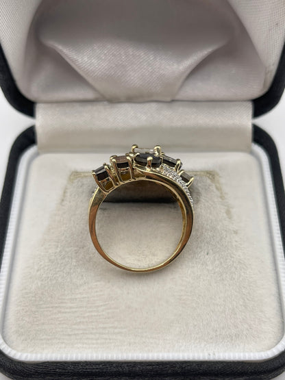 9ct gold ammolite and diamond ring