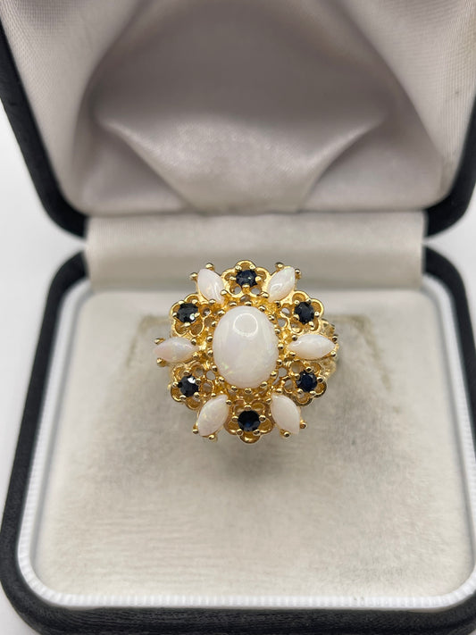 9ct gold opal and sapphire ring