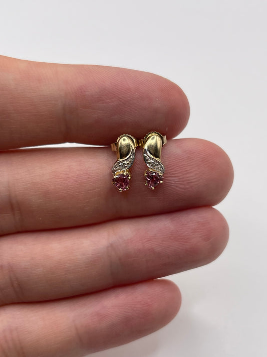 9ct gold pink topaz and diamond earrings