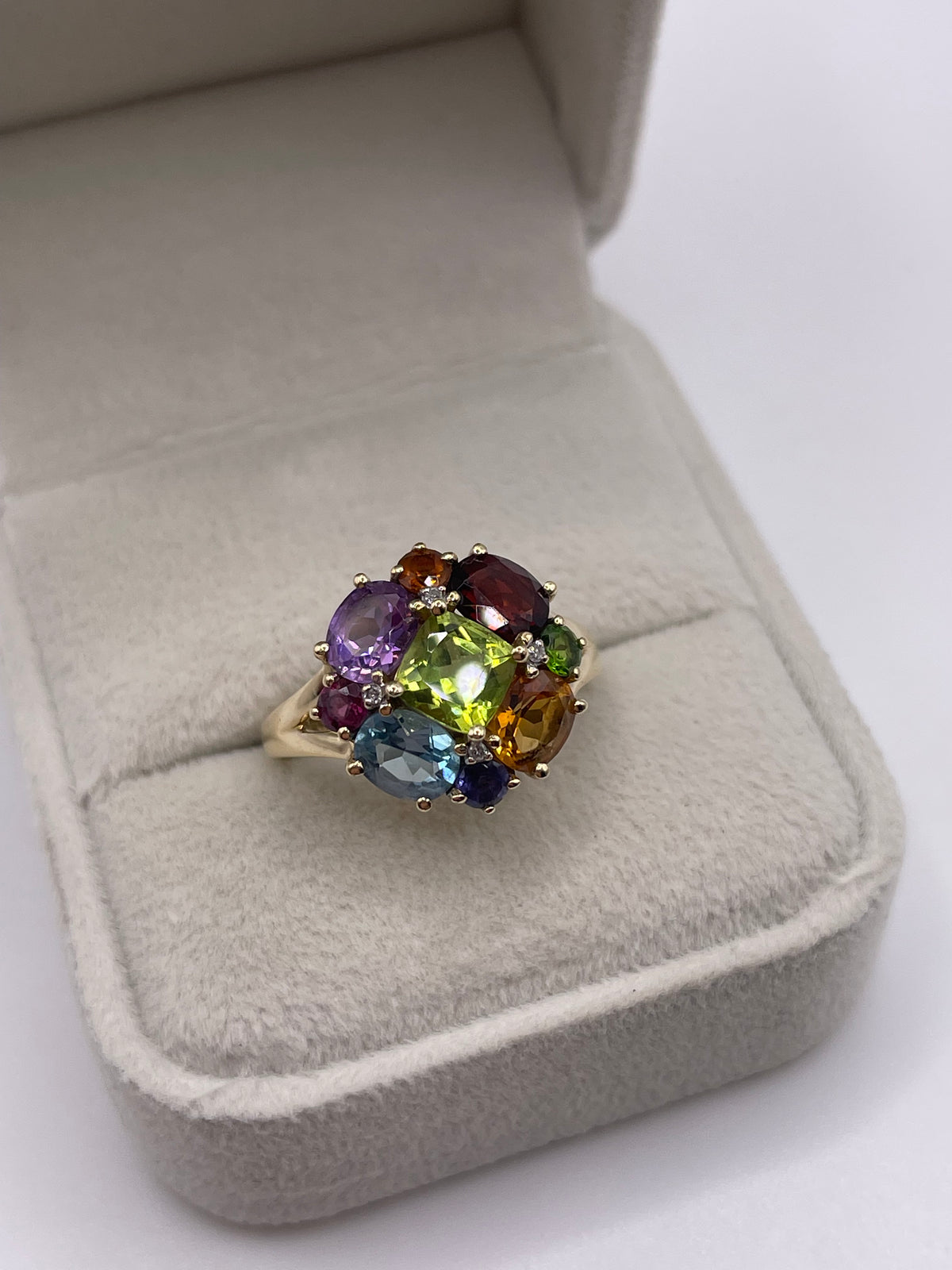 9ct gold multi gemstone and diamond ring