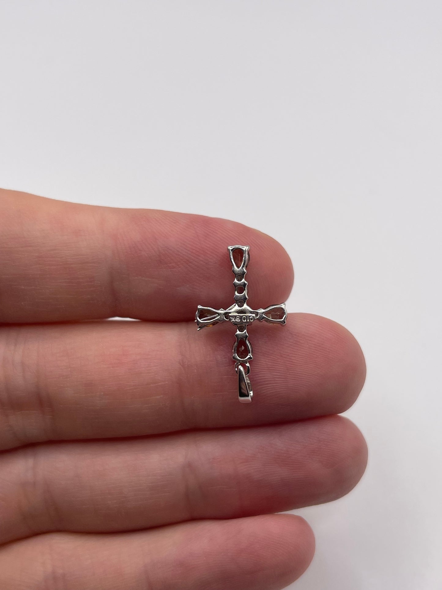 9ct white gold quartz and diamond cross pendant