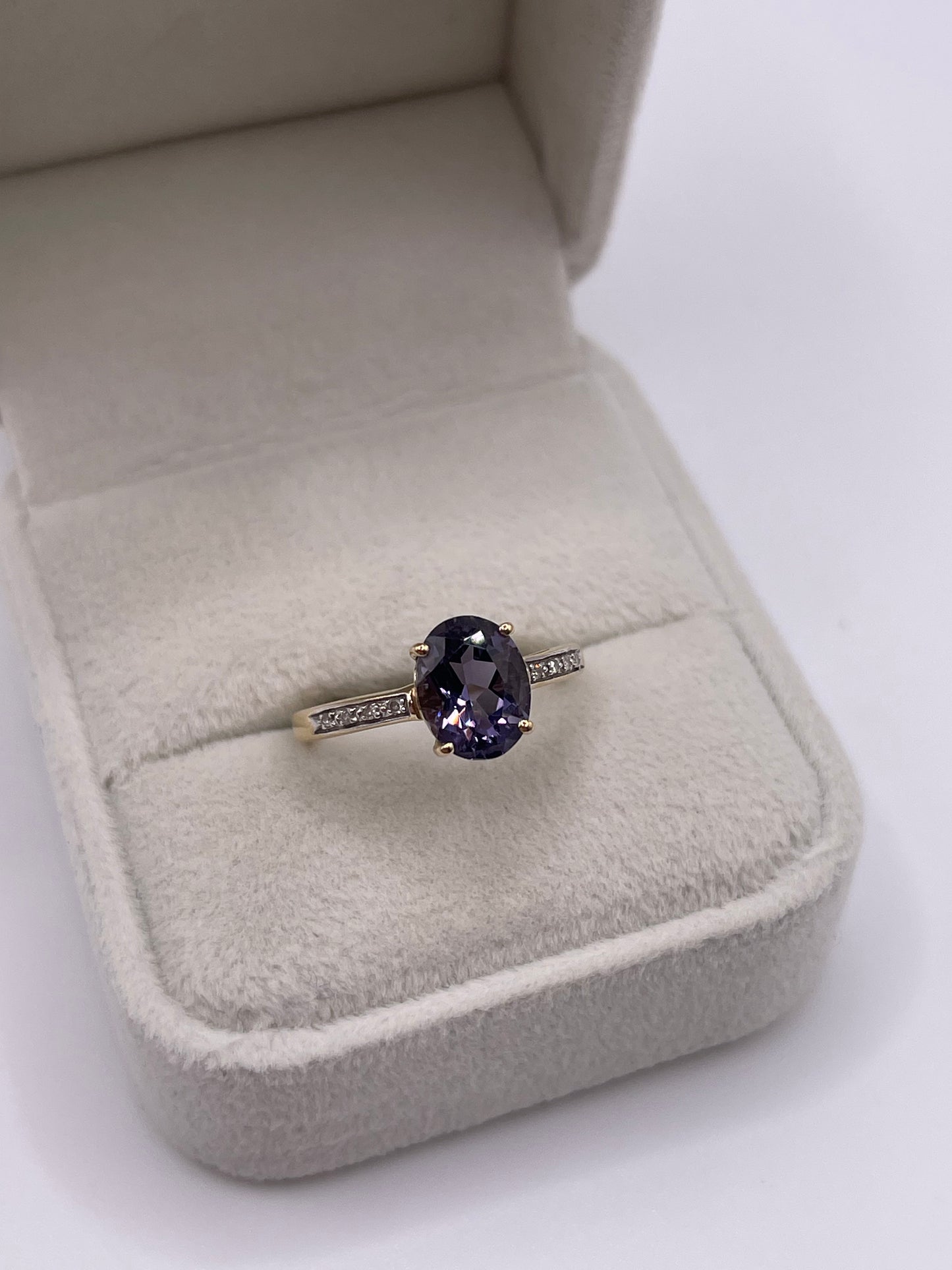 9ct gold iolite and diamond ring