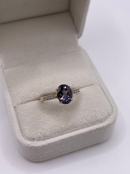 9ct gold iolite and diamond ring