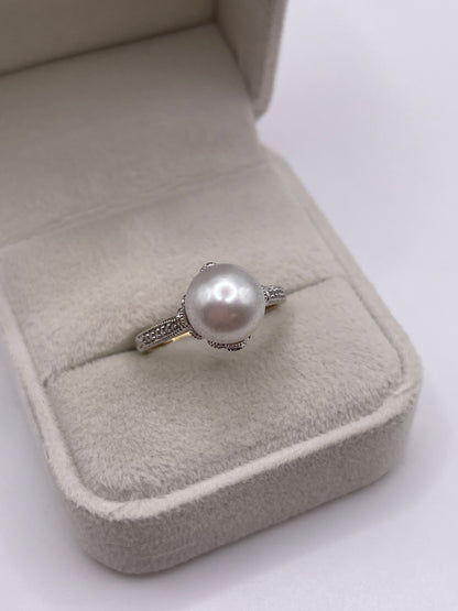 9ct gold pearl and diamond ring