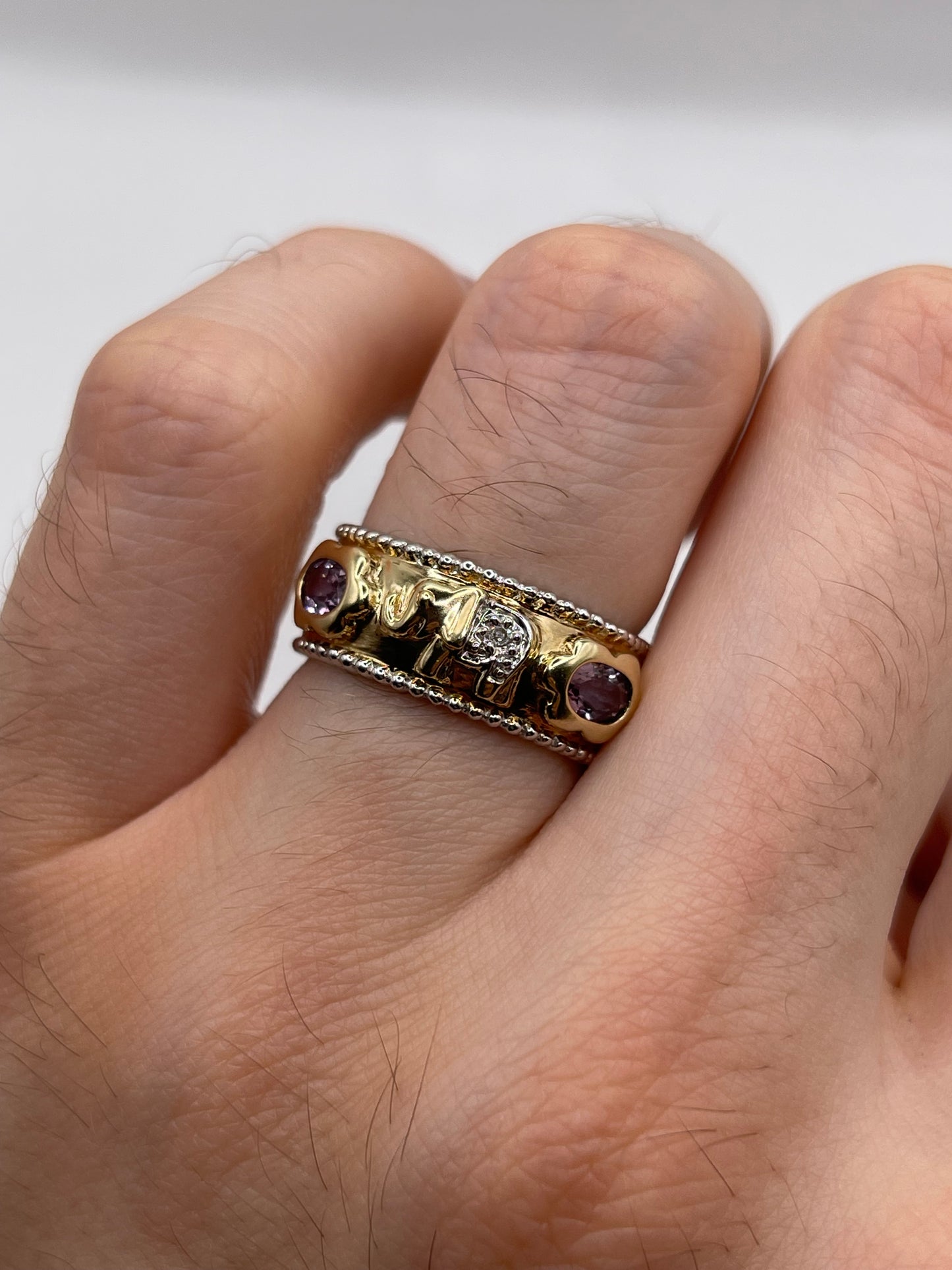 9ct gold amethyst and diamond elephant ring