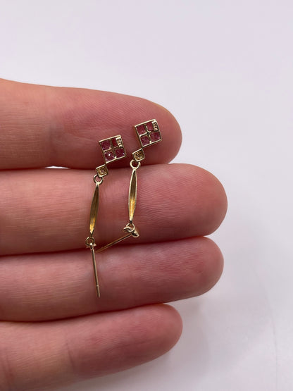 9ct gold pink sapphire and diamond earrings