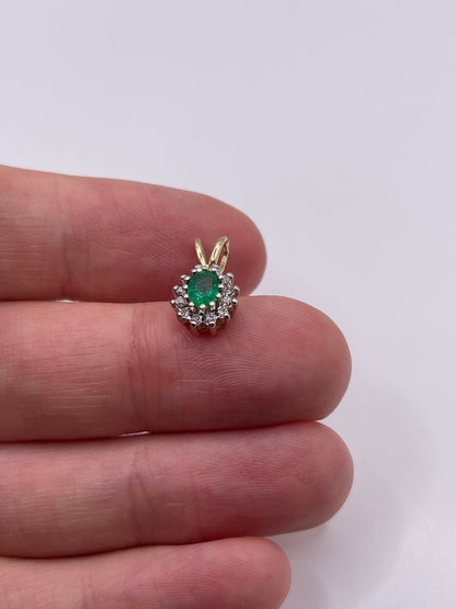9ct gold emerald and diamond pendant