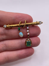 Load image into Gallery viewer, 18ct gold opal, emerald and diamond brooch
