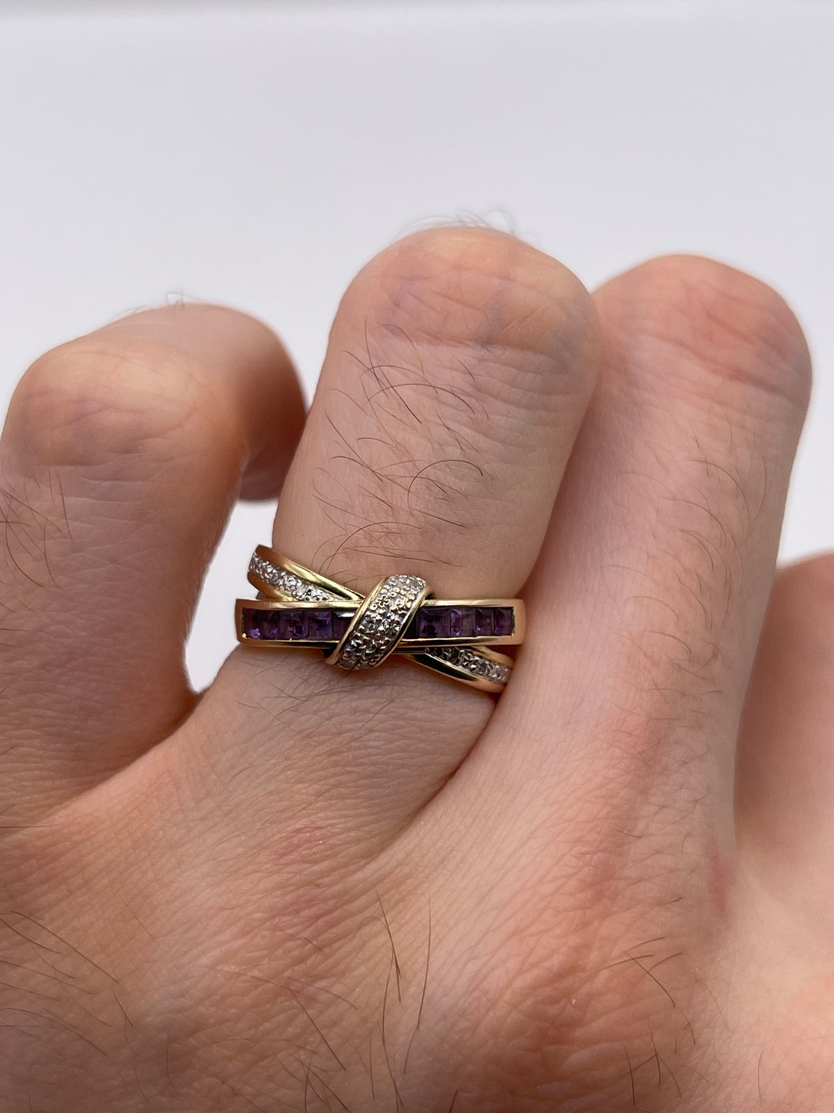 9ct gold amethyst and diamond ring