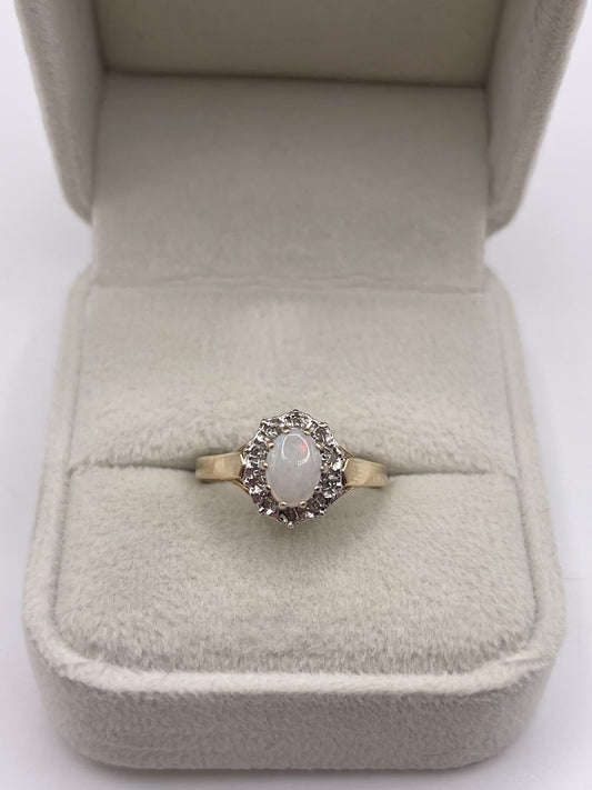 9ct gold opal and diamond ring