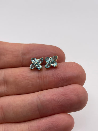 9ct gold blue zircon and diamond earrings
