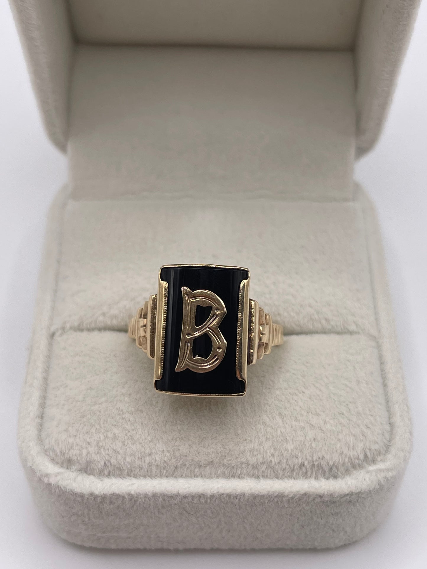9ct gold onyx initial ring