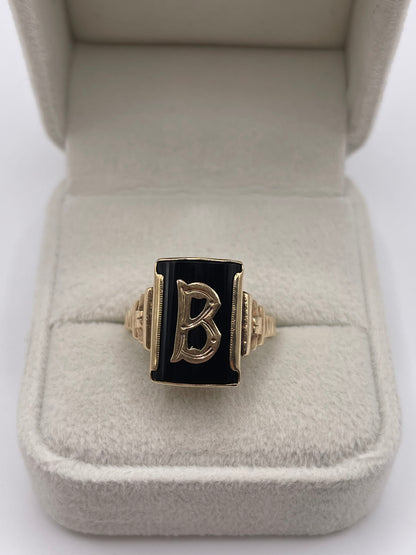 9ct gold onyx initial ring