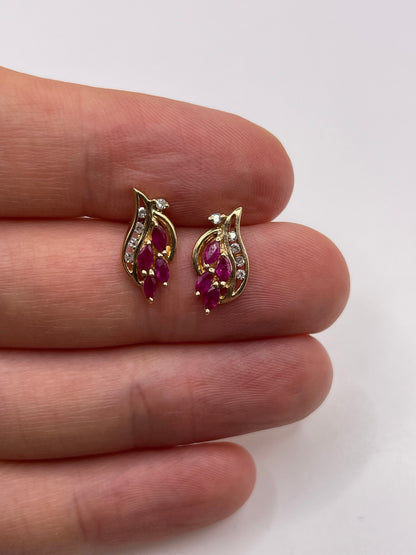 9ct gold ruby and diamond earrings