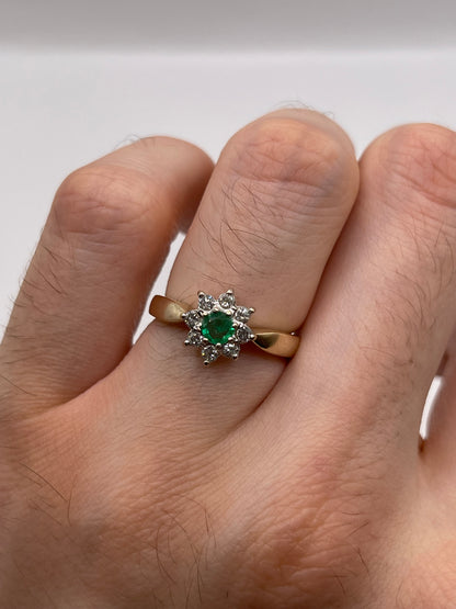 9ct gold emerald and diamond ring