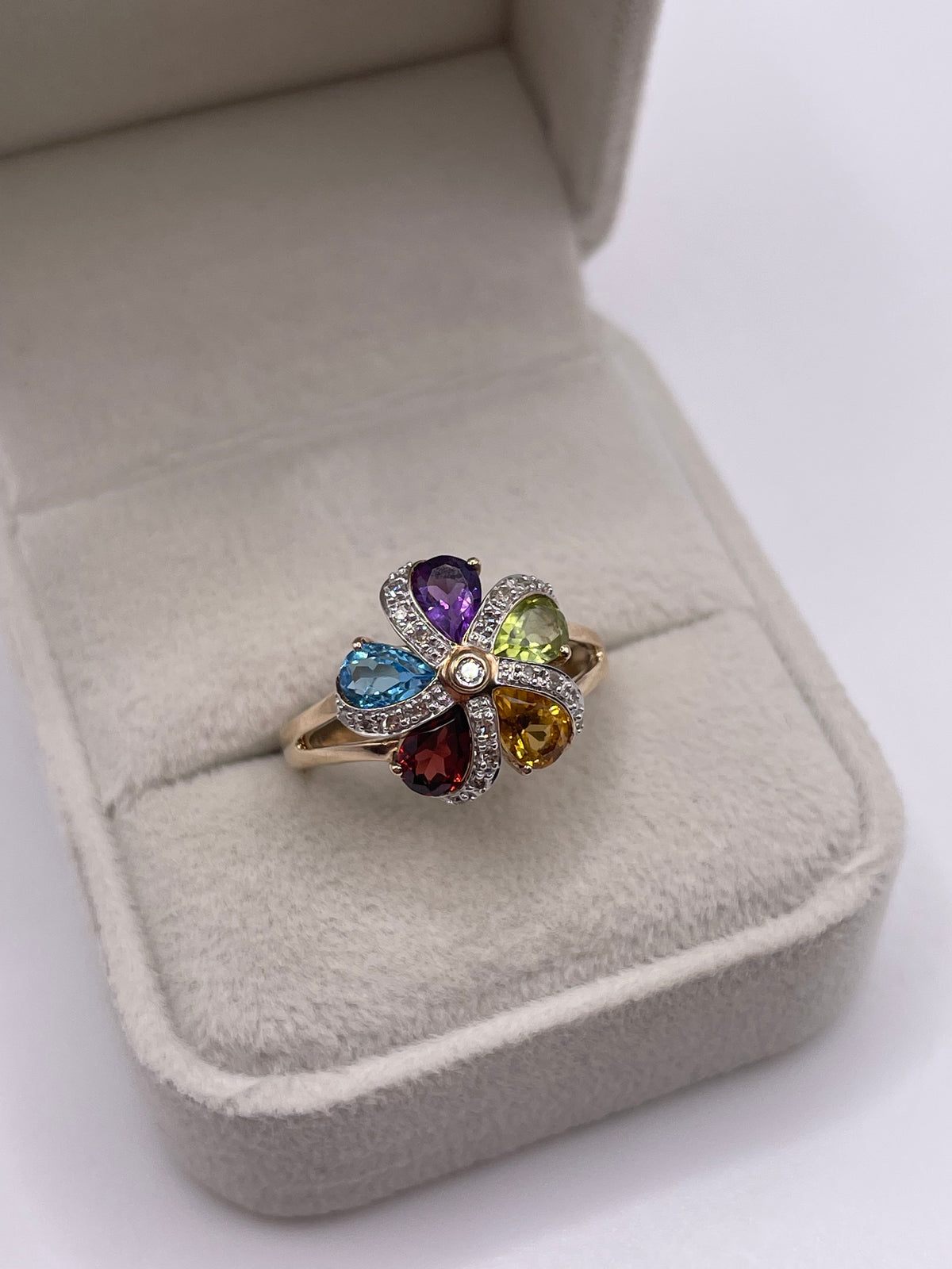 9ct gold multi gemstone and diamond ring
