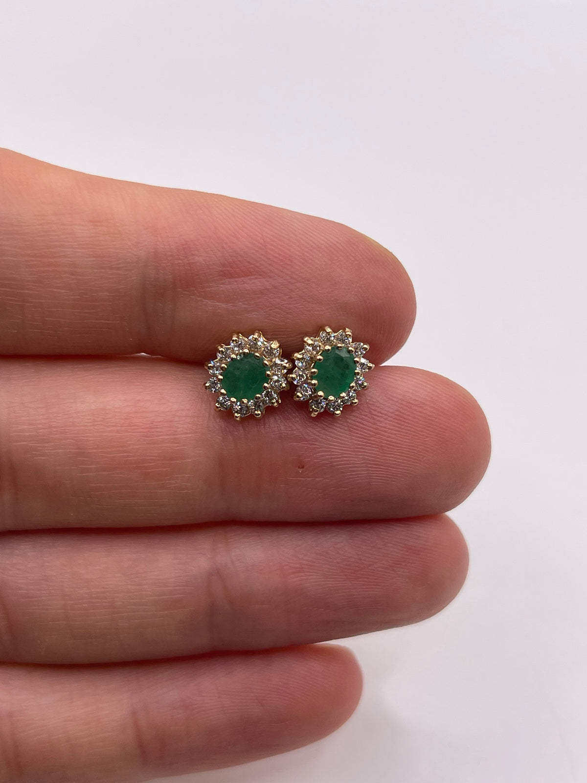 9ct gold emerald and cz earrings