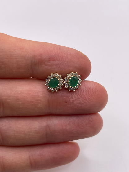 9ct gold emerald and cz earrings