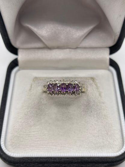 9ct gold amethyst and diamond ring