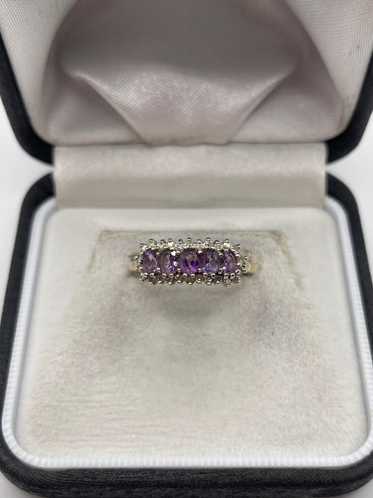 9ct gold amethyst and diamond ring