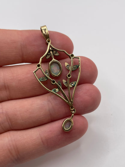 9ct gold sapphire, opal and diamond pendant