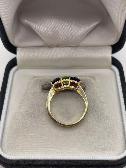9ct gold peridot and amethyst ring