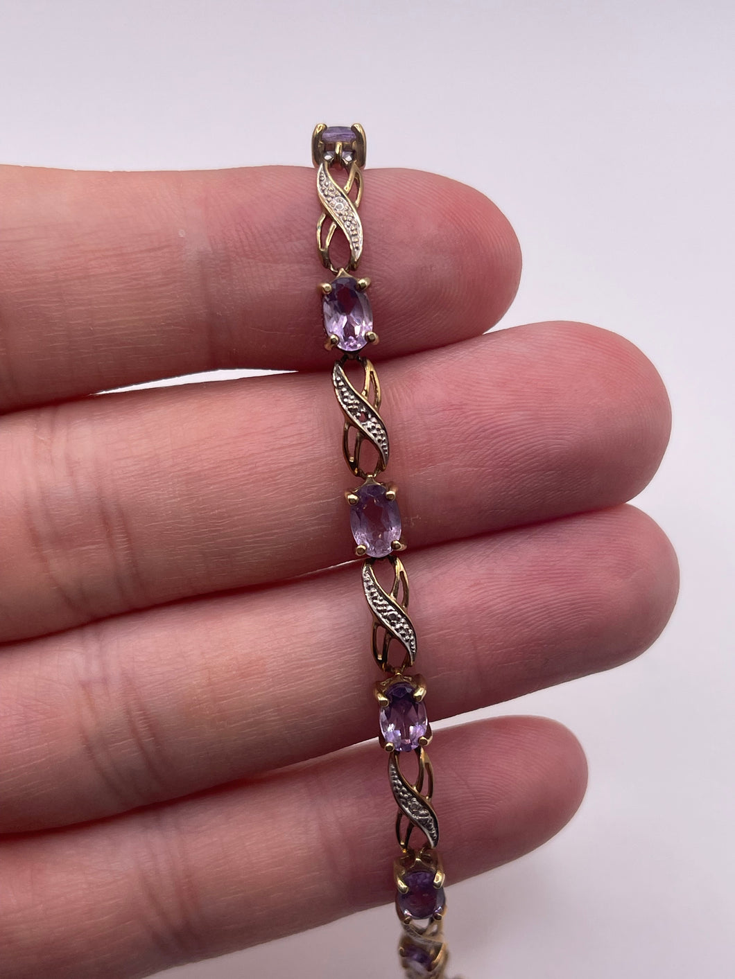 9ct gold amethyst and diamond bracelet