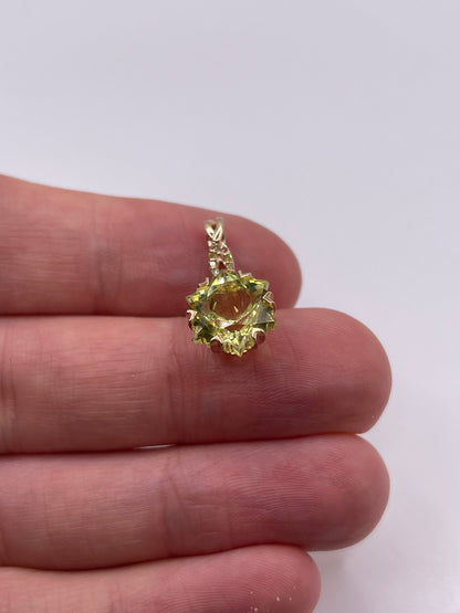 9ct gold lemon quartz and diamond pendant