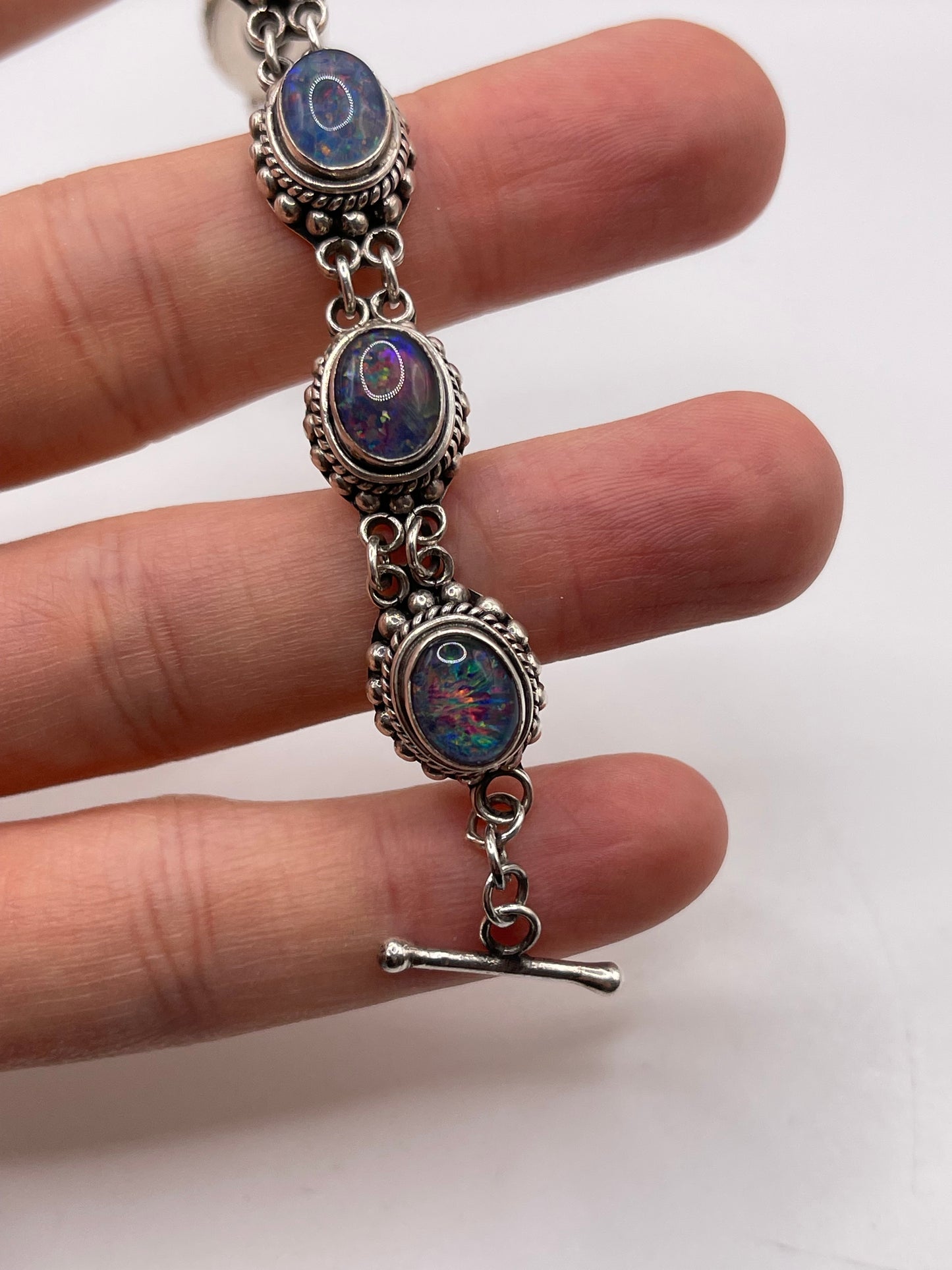 Silver opal triplet bracelet