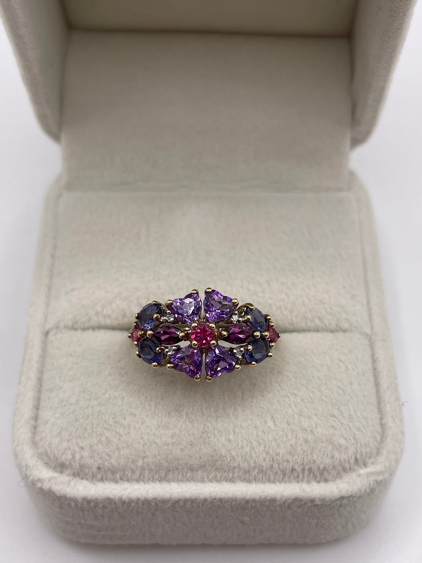 9ct gold multi gemstone and diamond ring
