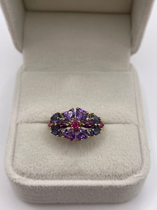 9ct gold multi gemstone and diamond ring
