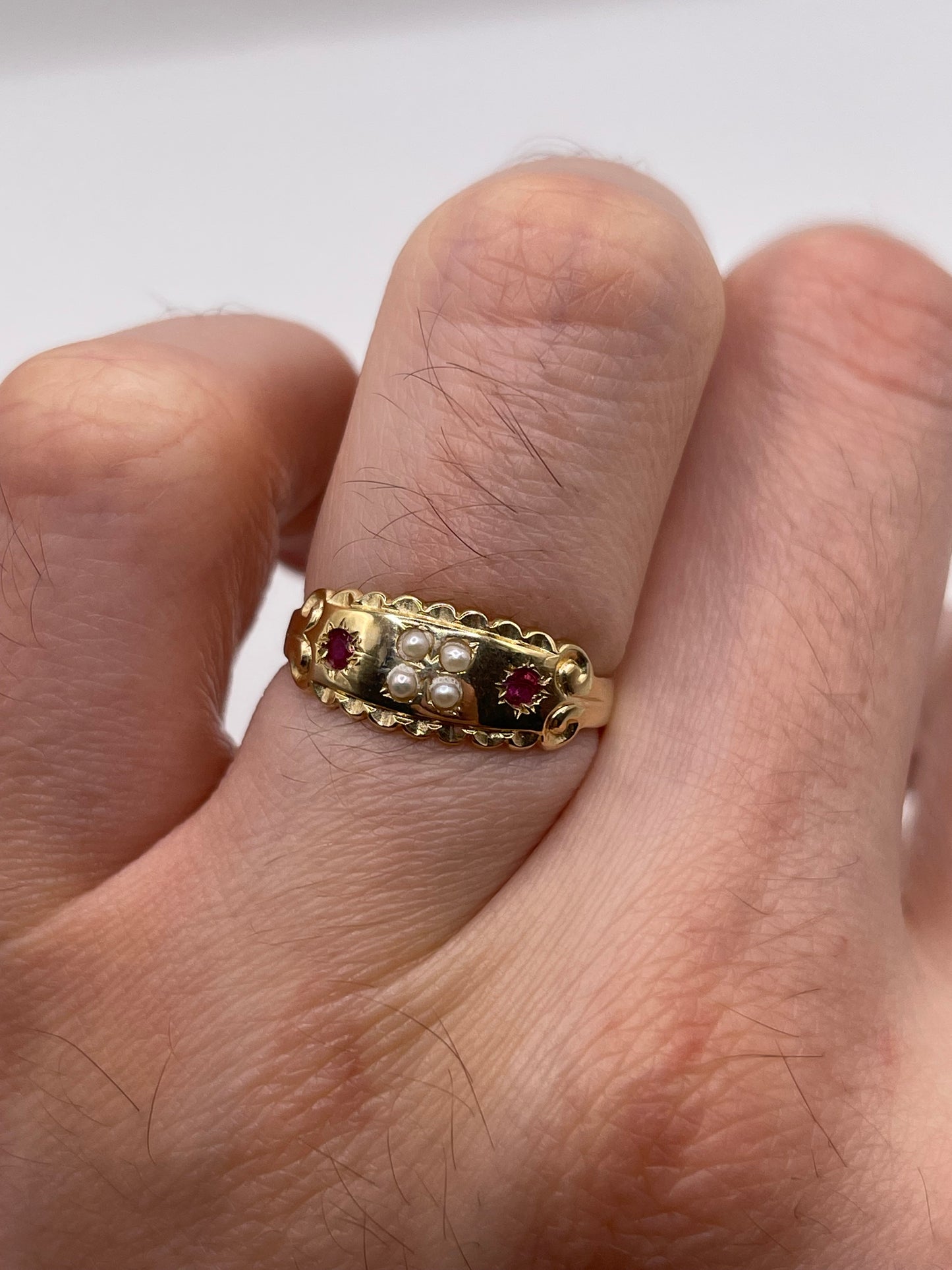 9ct gold ruby and pearl ring