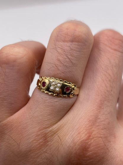 9ct gold ruby and pearl ring