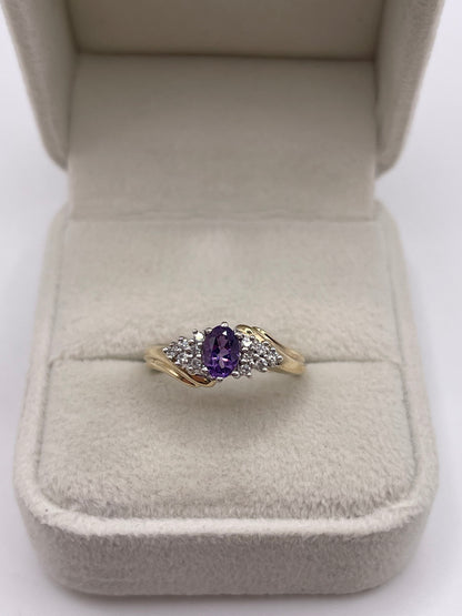 9ct gold amethyst and diamond ring