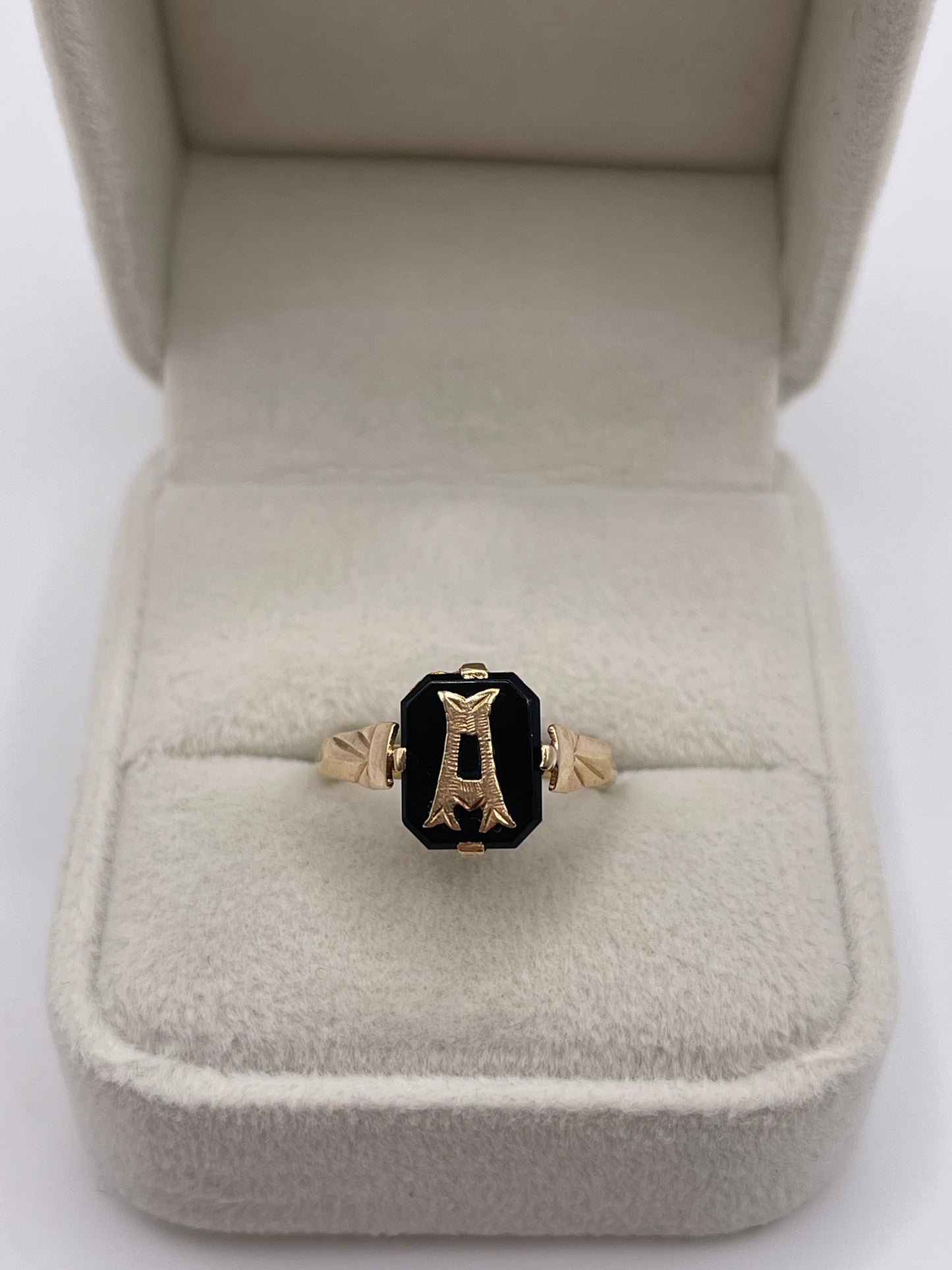 9ct gold onyx initial A ring