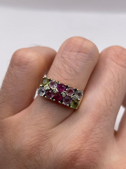 9ct gold multi coloured sapphire and diamond ring