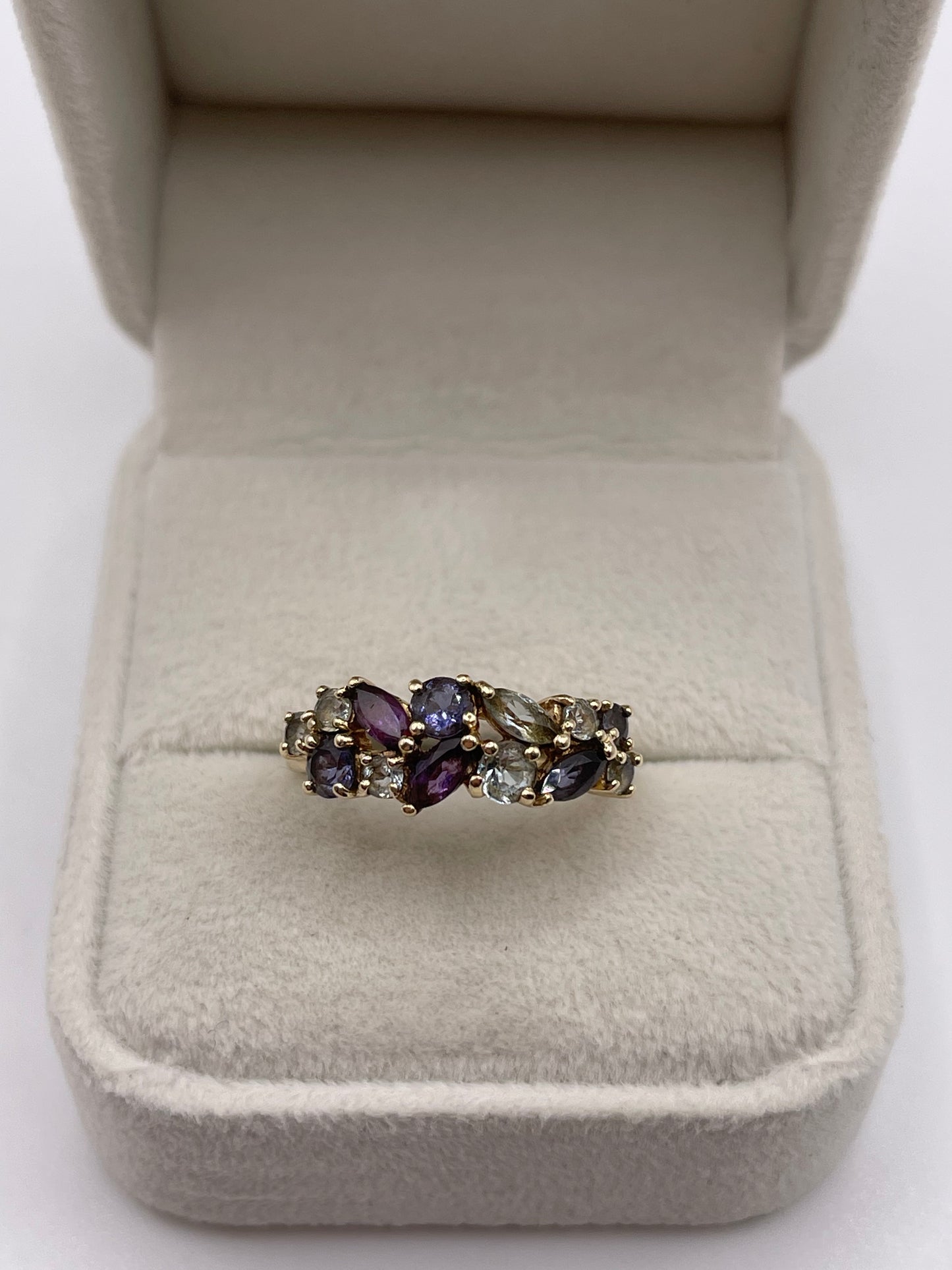 9ct gold multi gemstone cluster ring
